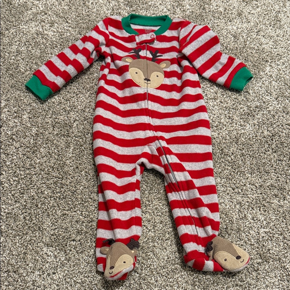 Carter's Red and Green Striped Reindeer Pajama Set